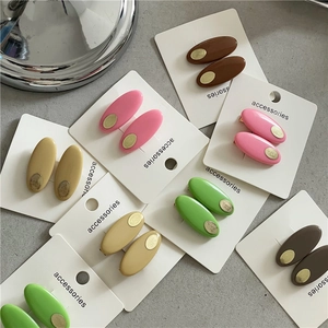 Barrettes À Cheveux Style Coréen Ovales En Plastique Bec De Canard Pour Femmes Pinces Latérales Colorées Élégantes Avec Patch Métallique Doré