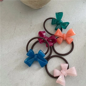 Five-piece set of colorful acetate bow hair ties for women with elastic scrunchies