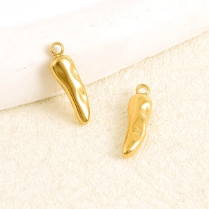 Two 304 stainless steel gold chili pendants with textured ripples for DIY jewelry making