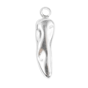 Detailed view of silver stainless steel chili pendant with textured surface for jewelry