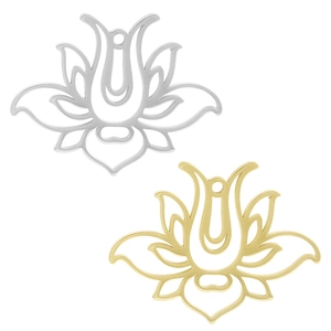 Detail view of hollow lotus pendants in silver and gold finishes for DIY jewelry making