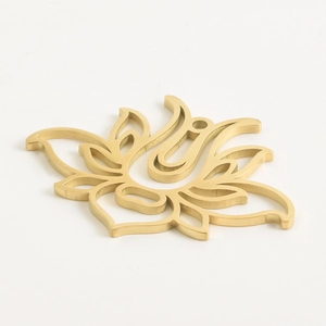 Golden lotus flower charm pendant in 304 stainless steel with hollow petal design