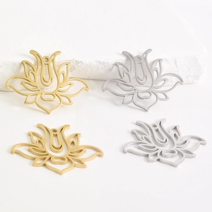 Hollow lotus flower pendants in gold and silver stainless steel for DIY jewelry making