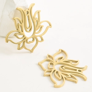304 Stainless Steel Hollow Lotus Flower Pendant DIY Necklace Bracelet Accessories Jewelry Making Findings Floral Charms