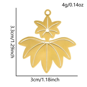 Detailed dimensions of a golden 304 stainless steel maple leaf pendant charm