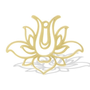 Detailed close-up of golden hollow lotus pendant made of polished stainless steel for DIY jewelry