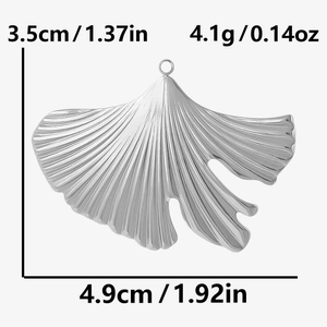 Detailed view of stainless steel ginkgo leaf pendant with precise 3.5cm by 4.9cm dimensions