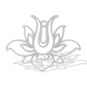 Detailed view of cutout lotus flower pendant in polished 304 stainless steel for DIY jewelry