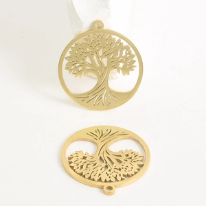 Gouden 304 roestvrijstalen Levensboom ronde hangers voor DIY-sieraden maken