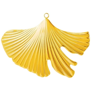 Polished golden stainless steel ginkgo leaf pendant with natural vein textures