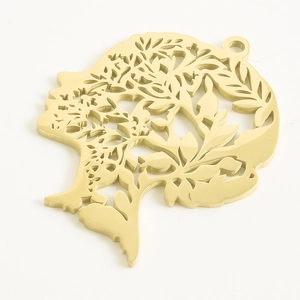 Gouden roestvrijstalen hanger met hol vrouwenprofiel en bladeren voor DIY-sieraden maken