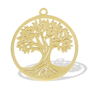 Detail van een gouden 304 roestvrijstalen levensboom holle ronde hanger voor diy sieraden