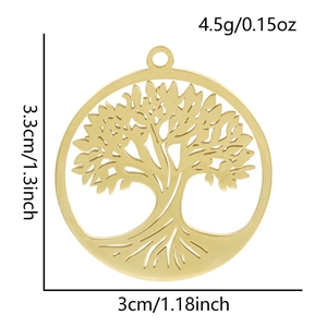 Gedetailleerde weergave van gouden Levensboom hanger met afmetingen en gewicht