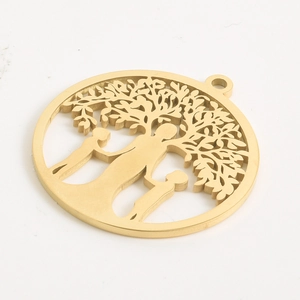 Anhänger Lebensbaum aus Edelstahl 304 in Gold mit Familiensilhouetten für DIY-Schmuck