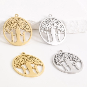 Lebensbaum Mutter Kinder Anhänger Ohne Kette 304 Edelstahl Hohl Rund Charm Für DIY Schmuckherstellung