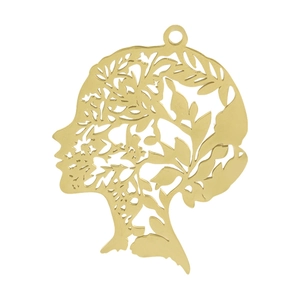 Gouden 304 roestvrijstalen hanger met hol bloemblad vrouwenprofiel voor DIY-sieraden maken