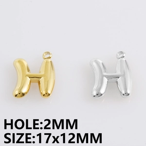 Detailweergave van letter H hanger met afmetingen 17x12mm en een gatdiameter van 2mm