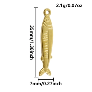 Dimensioni dettagliate del ciondolo a forma di pesce in acciaio inossidabile dorato