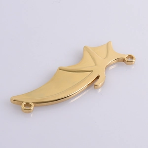 Detailed view of 18k gold plated stainless steel bat wing connector for jewelry making