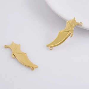 Polished 18k gold plated stainless steel bat wing pendant connectors for jewelry making