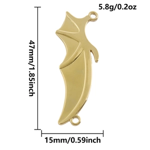 Macro detail of 18k gold plated bat wing pendant with 47mm length and 5.8g weight