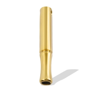 Polished 304 stainless steel whistle pendant showing the bamboo joint design details