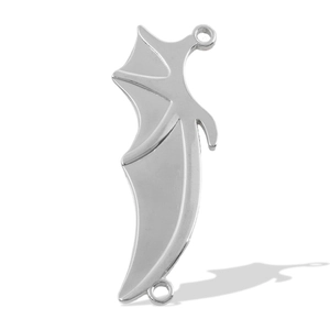 Close-up of polished 18k gold plated bat wing pendant connector with double ring loops