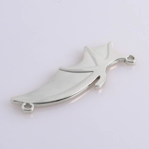 Polished silver bat wing pendant link for necklaces with dual connection rings