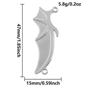 Detailed dimensions of 304 stainless steel bat wing pendant with measurement labels