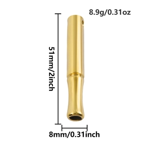 Polished gold stainless steel whistle necklace pendant with dimension and weight details