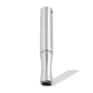 Macro shot of mirror-polished 304 stainless steel whistle necklace with hollow base