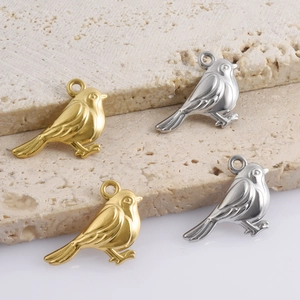 Detail view of bird-shaped 304 stainless steel pendants with refined feather textures