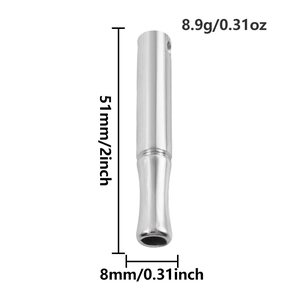 Technical drawing of whistle pendant showing 51mm height and 8mm diameter on white background