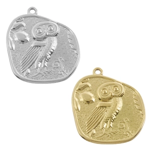 Vintage Owl Relief Coin Pendant 304 Stainless Steel 18K Gold Plated Irregular Jewelry Accessory For Necklace Bracelet Unisex