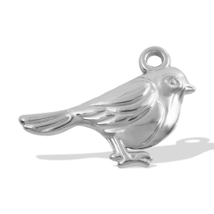 Polished 304 stainless steel bird pendant detail with silver finish and hanging loop