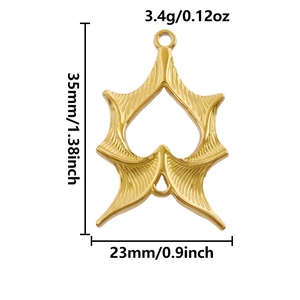 Detailed size specifications of the gold hollow flame pendant with dimensions and weight