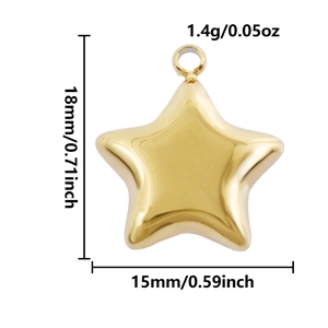 Maßangaben für den goldenen Sternanhänger mit 18mm Höhe und 15mm Breite im Detail