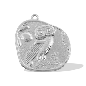 Detailed close-up of 304 stainless steel owl pendant with intricate embossed texture