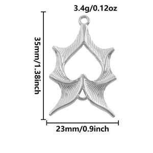Detailed size specifications for stainless steel bat wing pendant with heart cutout