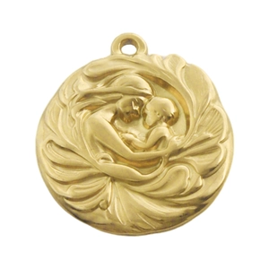 Pendentif rond vintage en acier inoxydable 304 avec relief mère et enfant doré