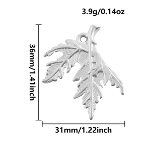 Silver maple leaf pendant dimensions 36mm by 31mm with weight 3.9g in 304 stainless steel
