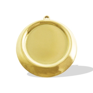 Detailed top view of a polished gold round pendant setting for DIY jewelry making