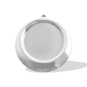 Detailed view of silver stainless steel round bezel pendant tray for DIY jewelry making
