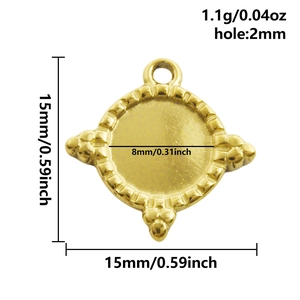 Macro view of 304 stainless steel gold pendant base with 8mm bezel setting for DIY jewelry