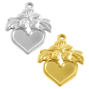 Pendentif Cœur en Acier Inoxydable 304 Avec Design de Fleur et Feuille pour Création de Bijoux DIY Colliers Bracelets