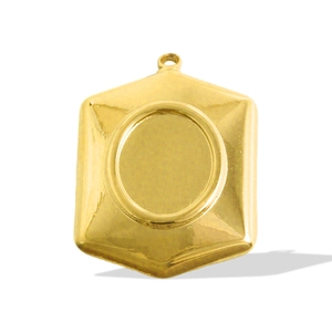 Macro detail of hexagonal 304 stainless steel pendant base with round setting for jewelry DIY