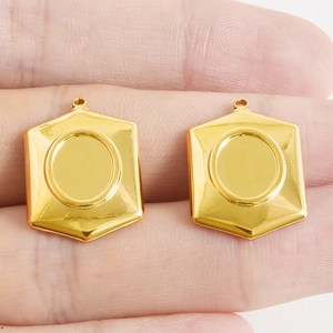 Golden hexagon 304 stainless steel pendant trays for DIY jewelry making set of 2