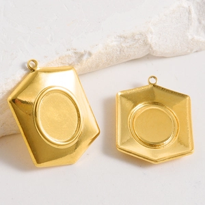 304 stainless steel gold hexagon and rectangle bezel settings for DIY jewelry making