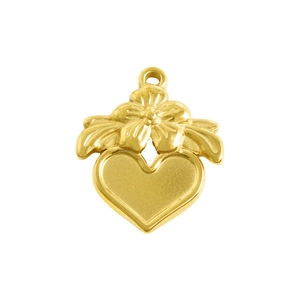 Pendentif cœur doré avec motif floral et bélière pour bijoux DIY et colliers