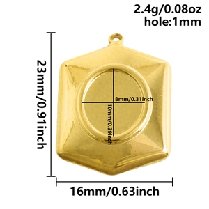 Macro view of 304 stainless steel hexagonal pendant base with dimensional measurements